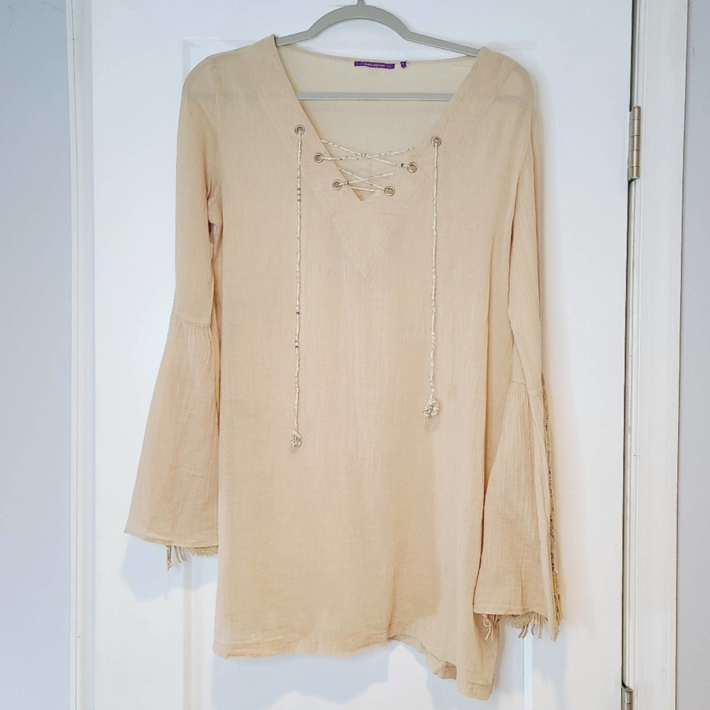 Amita Naithani Bell Sleeve Tunic With Lace Inset